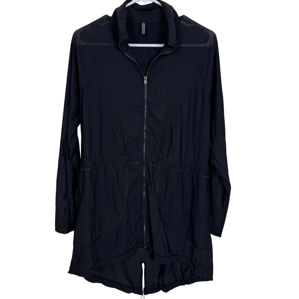 Vimmia Black Mesh Active Jacket Medium Zip Front Hooded Longline Windbreaker EUC